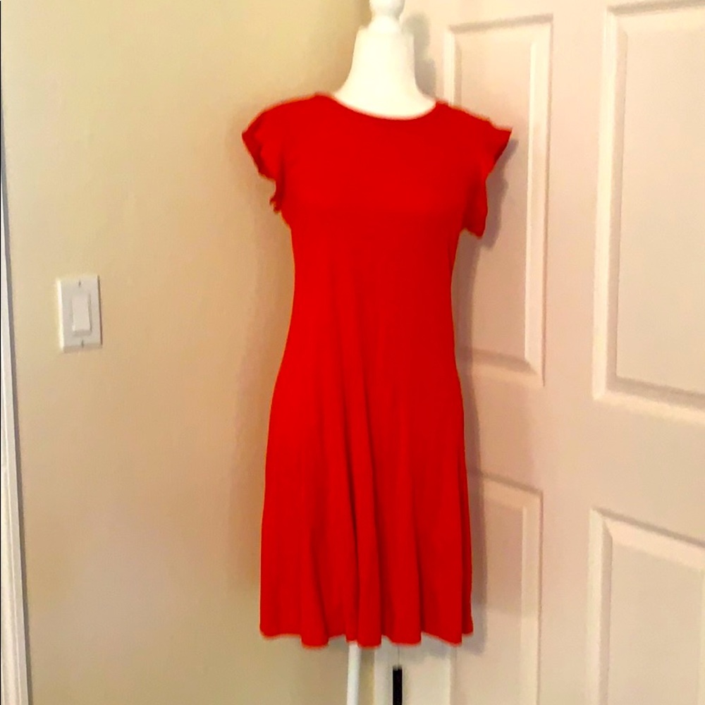 Three Dots cotton ruffle dress fire orange